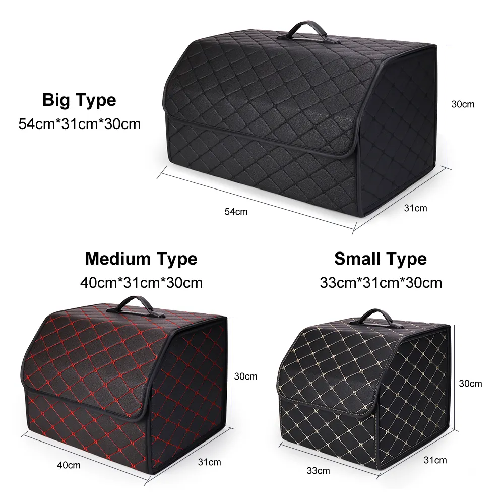 Vcantiger Custom Logo 40x31x30 Foldable Trunk Organizer PU Car Trunk Storage Bag