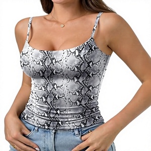 Débardeur en maille pour femme à imprimé serpent, col carré, en spandex et polyester, décontracté, respirant, design froncé, longueur standard - Product Image 2