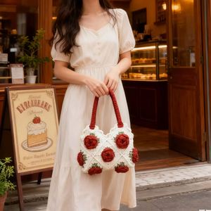 Bolso de Ganchillo Hecho a Mano para Mujer, Serie Rosa, Bolso de Moda para Abuela, Bordado, Abierto, para Ocio y Vacaciones - Product Image 5