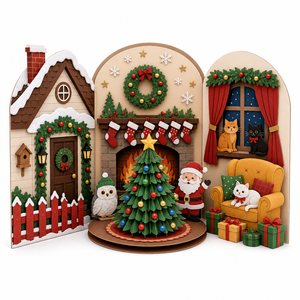 Carte de vœux de Noël en 3D avec maison pop-up, carte de Noël avec enveloppe pour Noël - Product Image 1