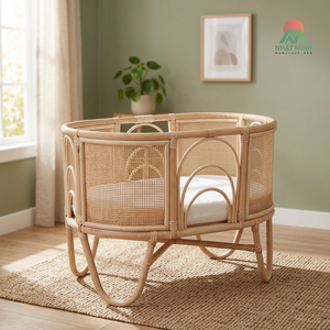Cuna de Ratán Nhat Minh, Diseño Ovalado, Estilo Escandinavo, para Bebés de 0 a 3 Años - Product Image 4
