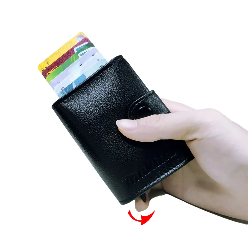 Rfid Card Holder Wallet Aluminum Metal Wallet Custom Sublimation Pop Up RFID Blocking Leather Business ID Bank Credit Name Card Holders Case Wallet