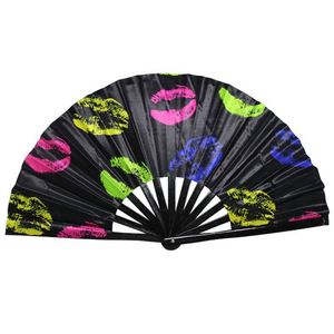 Simple Polyester Folding Hand <b>Fan</b> for Women <b>Large</b> Reflective Rainbow Clack Portable Thermal Transfer Printed Custom Brand Gifts - Product Image 5