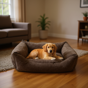 Cama para Mascotas de Alta Gama, Modelo YM7947, Sofá Cuadrado de Gamuza Marrón Oscuro - Product Image 3