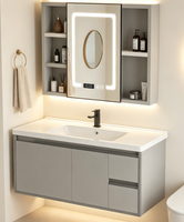Meuble de salle de bain mural en aluminium spatial durable à prix réduit avec lavabo en céramique