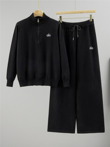 Completo da donna elegante autunno/inverno: Top a mezza zip in maglia sportiva casual e pantaloni a gamba larga, vestibilità comoda, per il tempo libero e il tempo libero. - Product Image 3
