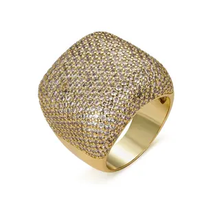 Anello in ottone di lusso personalizzato all'ingrosso gioielli di moda placcato oro 18 carati grande quadrato pieno cz diamante cubic zirconia anello per le donne