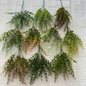 Lot de 20 tiges de plantes artificielles en plastique, peintes à l'huile, couleur <span class=keywords><strong>eucalyptus</strong></span>, fleurs artificielles, plante verte en pot - Product Image 3