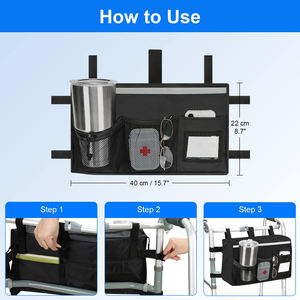 Déambulateur pliable pour fauteuil roulant Panier de rangement mains libres Caddy Grand sac fourre-tout pour marcheur avec porte-gobelet - Product Image 2