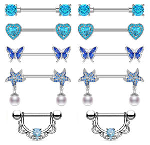 Set 4-5 paia 14G in acciaio chirurgico blu cuore <span class=keywords><strong>Piercing</strong></span> <span class=keywords><strong>gioielli</strong></span> con barra di cristallo lotto linguetta anello per il corpo <span class=keywords><strong>gioielli</strong></span> Design affascinante - Product Image 1