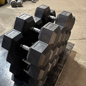 Venta al por mayor de fábrica: Mancuernas hexagonales recubiertas de caucho para gimnasio, pesas libres en libras, con logotipo personalizado. - Product Image 5