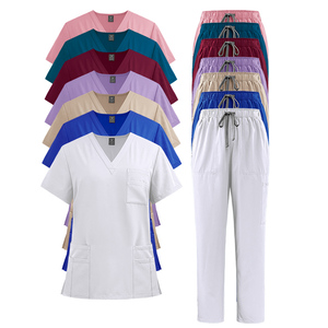 Unisex scrub uniformi set tessuto morbido scrub medici completi pantaloni a gamba dritta elasticizzato <span class=keywords><strong>blu</strong></span> zaffiro uniformi ospedale - Product Image 4