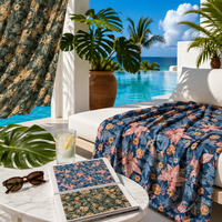 Tissu imprimé écologique 40S Twill à motif floral tropical bleu marine pour literie, coussins et mobilier d'extérieur OEKO-TEX