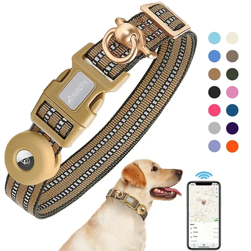 2024 Airtag Holder Dog Collar Adjustable Soft Nylon Ribbon 3M Reflective Quick Release Dog Airtag Collar