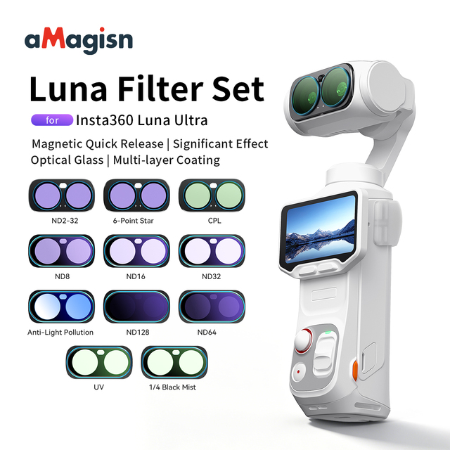 Magnetic Quick Release Filter Set CPL/UV/ND2-32 AMagisn Lens Filters for Insta360 Luna Ultra Sports Camera Accessories