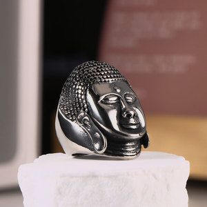 Chinese Style Men's <b>Titanium</b> Steel Buddha Head <b>Ring</b> SA815 Everyday Wear Jewelry - Product Image 4