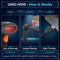Escáner de Código de Barras 1D UMG-HS10, USB con Cable, Alta Velocidad 300fps, Lector Portátil para Punto de Venta Minorista