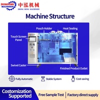 Machine d'emballage horizontale à 3 stations pour sachets préformés, à large application, pour le remplissage de liquides alimentaires et l'emballage de sacs