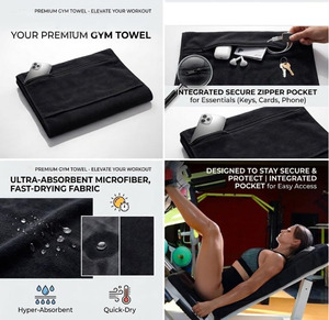 Toalla de Gimnasio de Microfibra de Secado Rápido con Bolsillo para Teléfono, en Oferta - Product Image 2