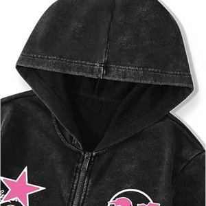 Sweat à capuche pour homme, effet délavé, fermeture éclair, manches longues, épaules tombantes, avec poches - Product Image 3