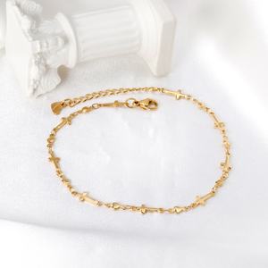 Tobillera de Acero Inoxidable con Baño de Oro de 18K, Diseño Minimalista con Cruz y Corazón, para Mujer, Ideal para la Playa y el Verano - Product Image 1