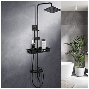 <strong>Shower</strong> Set Bathroom <strong>Taps</strong> Brass Kits Rain Rainfall Showerset <strong>Mixer</strong> Faucet Set Douche Set <strong>Shower</strong> Black <strong>Wall</strong> <strong>Mounted</strong> Brass Modern - Product Image 1