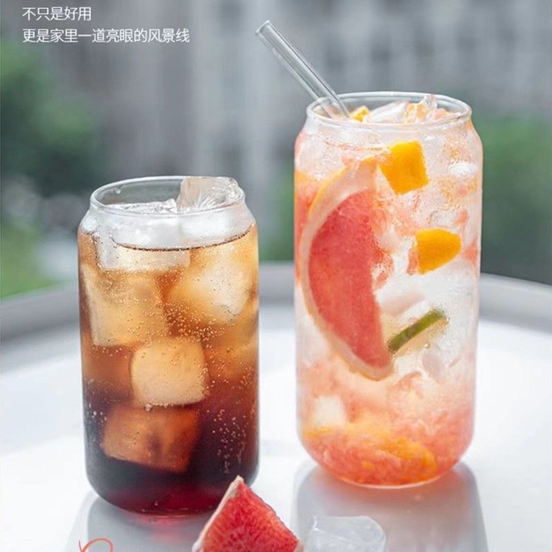 Hot Sale Stocked 12oz 16oz iced coffee beer soda can Glass Cups With bamboo lid and straw