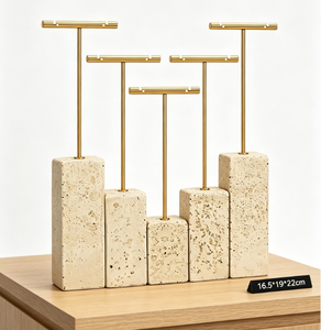 Présentoirs à bijoux légers en or de haute qualité avec barre en T, en pierre et en métal, et supports pour boucles d'oreilles - Product Image 3