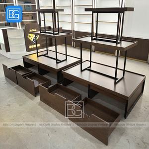 Étagère de présentation à double niveau en bois sur mesure avec cadre métallique pour îlot <span class=keywords><strong>central</strong></span> de magasin de détail - Product Image 5