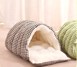 Уютная закрытая лежанка для кошек с мягким плюшевым наполнителем, клетка-лежанка в клетку для домашних животных, уютное место для отдыха - Product Image 4