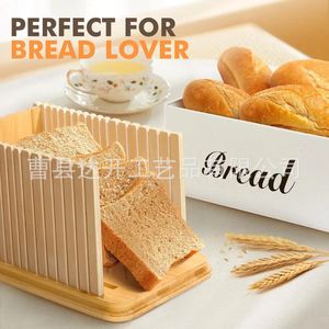 Bamboo <b>Bread</b> Slicer Wooden Toast Cutter Storage Tray Multifunction Kitchen Tool For <b>Bread</b> Lovers - Product Image 1