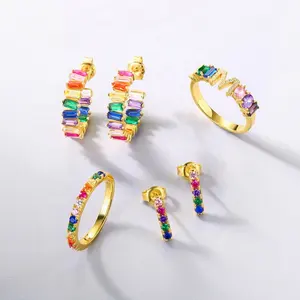 Anel feminino de arco-íris, anel feminino dourado e da moda, com letra inicial, em inglês, para casamento e festa