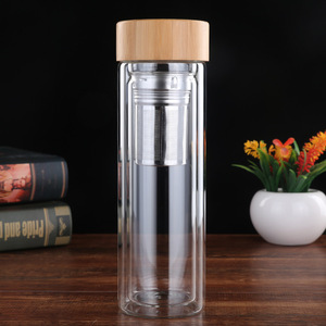 Bouteille en <span class=keywords><strong>verre</strong></span> à Double paroi avec couvercle en bambou, 450ml, avec passoire à thé - Product Image 2