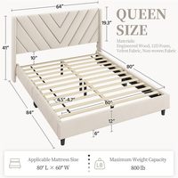 F&J Home Cadre de lit Queen avec tête de lit capitonnée Chevron, beige |   Cadre en bois et tissu offrant un support robuste et silencieux, facile à assembler