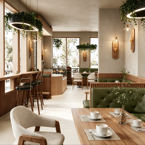 ชุดเฟอร์นิเจอร์ตกแต่งภายในร้านกาแฟแบบครบชุด ดีไซน์ทันสมัยสไตล์ธรรมชาติ พร้อมโซฟา โต๊ะ เก้าอี้ เคาน์เตอร์ต้อนรับ - Product Image 6
