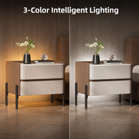 Table de chevet intelligente moderne avec chargeur sans fil, haut-parleur Bluetooth, lumière LED à 3 couleurs réglables, table d'appoint de luxe A25 pour chambre à coucher
