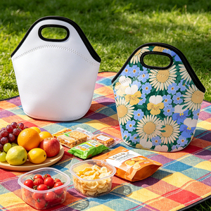 Sacs de pique-nique vierges pour sublimation, sacs fourre-tout en néoprène pour fruits, impression par transfert thermique simple ou double face, sacs de transport personnalisés à poignée. - Product Image 2
