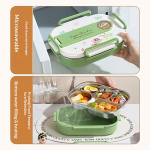 Boîte à lunch compartimentée carrée, isolée, compatible <span class=keywords><strong>micro</strong></span>-ondes, en acier inoxydable 316, pour étudiants, enfants, dessin animé, portable - Product Image 4