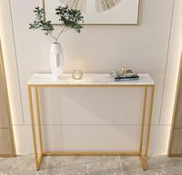 Couloir moderne de luxe Table d'appoint longue et étroite en pierre frittée personnalisée Table console en marbre et acier inoxydable doré