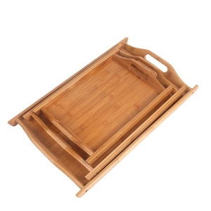 Plateau de service en bambou rectangulaire à double poignée, pour hôtel et restaurant, couleur carbonisée, design en bois massif - Product Image 4