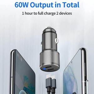 <span class=keywords><strong>Chargeur</strong></span> de voiture double USB-C 60W avec double charge rapide PD 30W + 30W, ports Type-C à brancher sur l'allume-cigare - Product Image 4