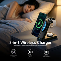 Station de charge sans fil magnétique portable 3 en 1 pour iPhone, iWatch, AirPods, 15W, support de charge sans fil pliable pour téléphone et écouteurs