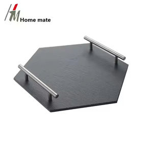 Grand <span class=keywords><strong>plateau</strong></span> de service hexagonal rustique <span class=keywords><strong>en</strong></span> <span class=keywords><strong>ardoise</strong></span> <span class=keywords><strong>avec</strong></span> poignées pour <span class=keywords><strong>table</strong></span>, canapé ou petit-déjeuner - Product Image 6