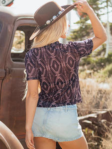 Estivo sudoccidentale motivo azteco tribale da donna Slim Fit girocollo a manica corta T Shirt da donna top abbigliamento - Product Image 4