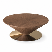 Table basse ronde contemporaine pour salon avec plateau en bois géométrique et base sur piédestal 70 x 70 x 31 cm
