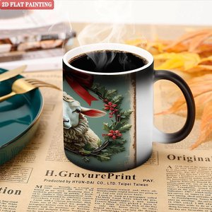 Frosted Black <b>Ceramic</b> Mug 11oz Heat Activated Coffee <b>Cup</b> With Sheep Christmas Design - Product Image 5