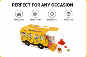 Custom Yellow School Bus Shaped <b>Gift</b> <b>Box</b> with Handle Clear Window Paperboard Kids Toy Packaging for Candy and Wholesale - Product Image 4