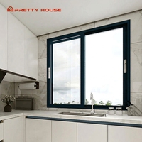 Fenêtre coulissante de cuisine moderne à 3 rails en alliage d'aluminium avec double vitrage trempé, persienne et moustiquaire en acier inoxydable, fonction coupe-vent