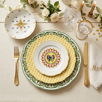 Lot de 5 assiettes en céramique à motifs, bord ondulé de luxe, en porcelaine, pour dîner, soupe, salade, pour mariage et maison