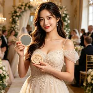 กระจกพกพาไม้สลักชื่อและวันที่ - กระจกทรงกลมขนาดเล็กสำหรับเพื่อนเจ้าสาว - Product Image 2